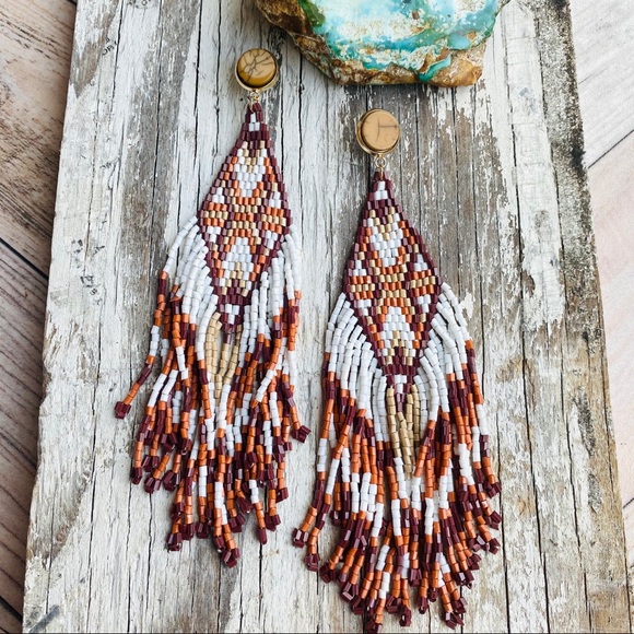 Free People Jewelry - Free People Brown and White Beaded Earrings